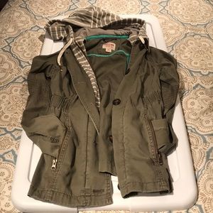 Mossimo green zipper and button jacket with hood